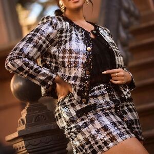 Eloquii Black and White Sheath Dress with Puff Sleeves